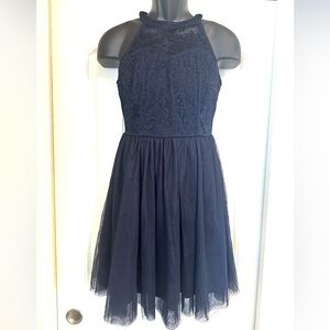 HOCO Elegant Halter Navy Blue Lace Girls Dress 12-14 Years Old